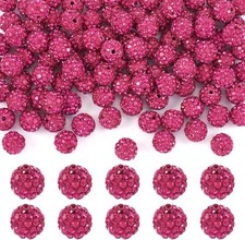 100pcs 10mm Rhinestone Beads Fuchsia Shiny Crystal Ball Beads Round Beads