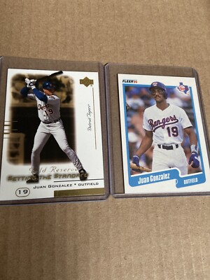 JUAN GONZALEZ 1990 Fleer RC ROOKIE #297 & 2000 UD GOLD STANDARD #S9 Tigers (f)