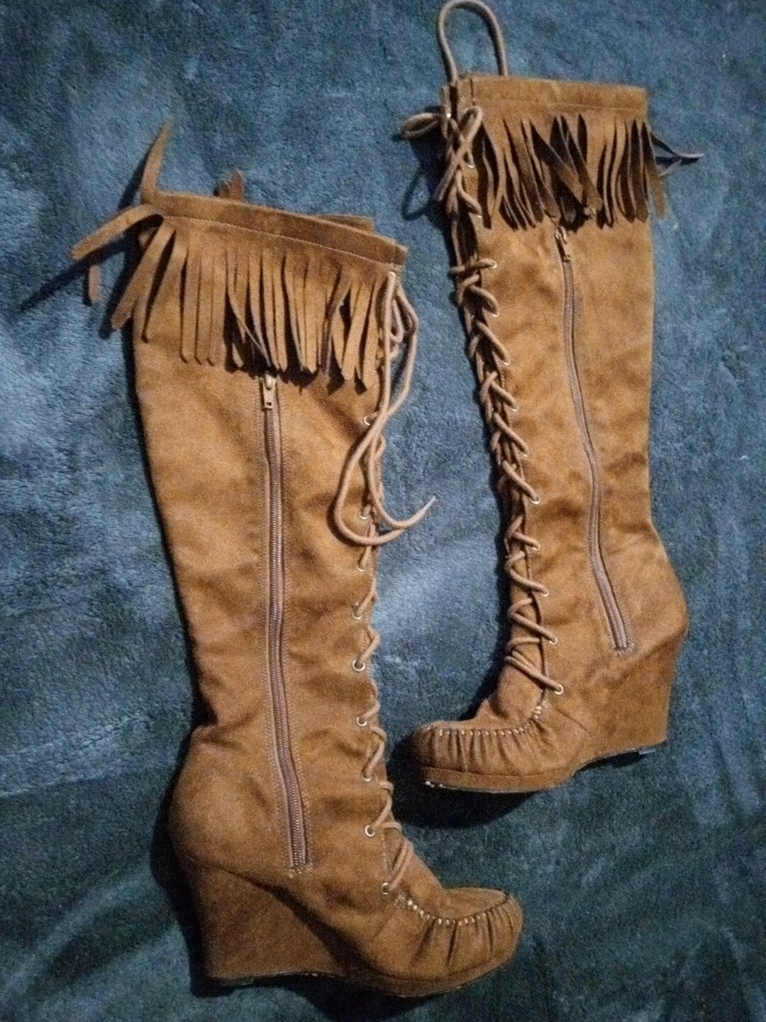 's Moccasin Boot/wedge Leather Sole Man-made Size 7.5 W/zipp