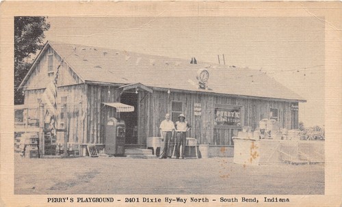 J62/South Bend Indiana Postkarte c1940s Perry's Spielplatz Shop 250