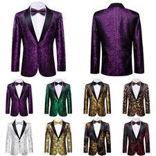 Men's Paisley Suit Jacket Blazer Stylish One Button Slim Fit Floral Tuxedo Party