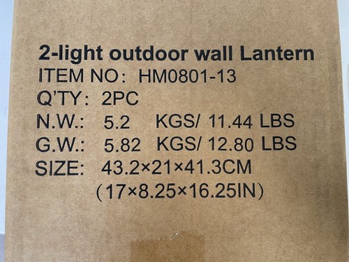 NEW 2PCK Home Decorators Collection 14" 2 Light Metal Black Outdoor Wall Lamp - Picture 3 of 4