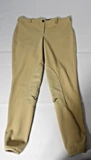 Tuffrider Pants Ladies Sz 32 Light Tan Equestrian Pull On Stretch Knee Patch Rib