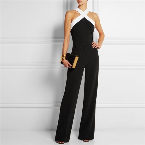 JUMPSUIT TUTA PANTALONE PALAZZO MANICA CORTA ELEGANTE ABITO BIANCO NERO  DENNY | eBay