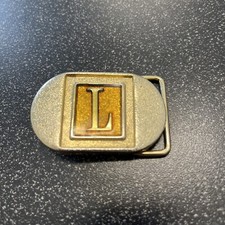 Vintage Initial L Lee NY USA Gold Tone Letter Monogrammed Metal Belt Buckle
