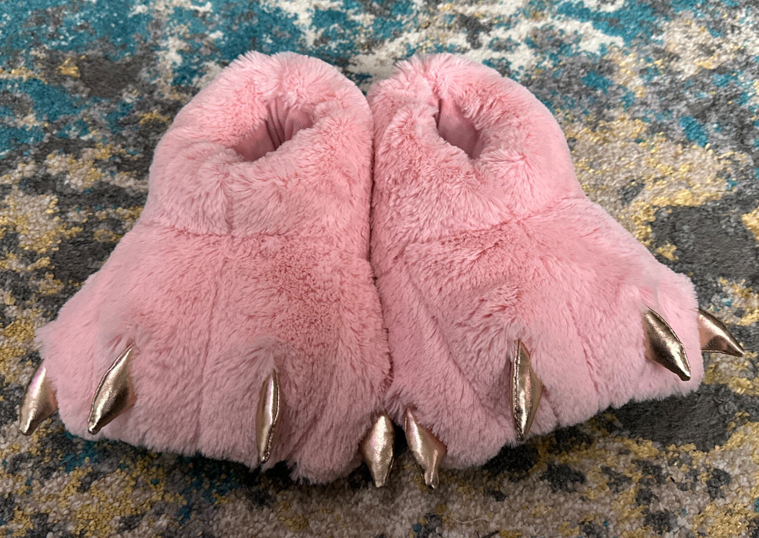 SAOLA Pantofole Justice Girls Monster Fuzzy usate in ottime condizioni artigli dorati suola testurizzata 8 9 girLS