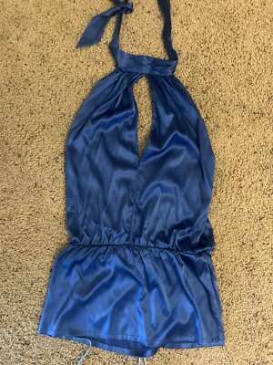 NWT Marciano Large Blue Silk Halter $118 Absolutely Stunning Longer Top