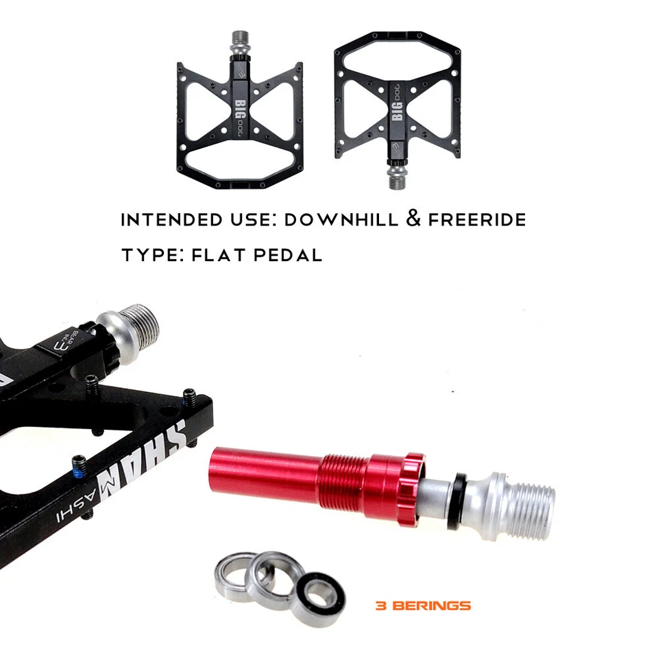 Pedal de bicicleta SHANMASHI rodamiento de aluminio pedales planos/plataforma antideslizantes 9/16"" Foto 3 de 4