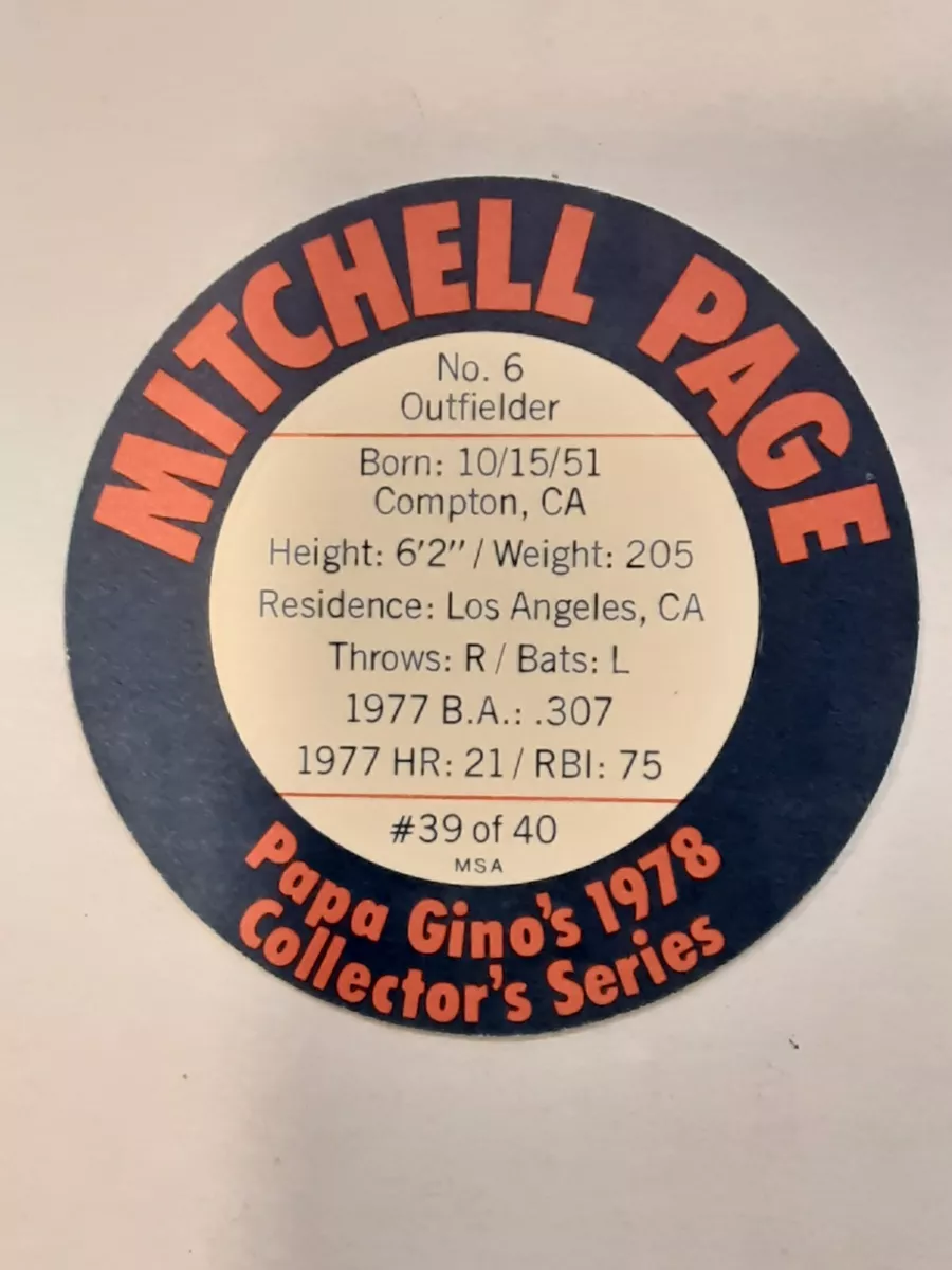 VINTAGE 1978 PAPA GINO'S MITCHELL PAGE OAKLAND A'S COLLECTOR'S SERIES #39