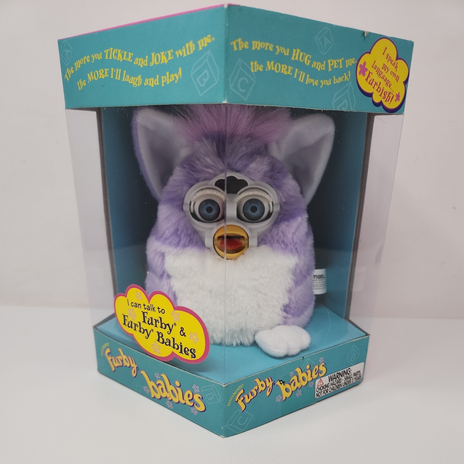 Vintage Furby Babies 1999 Tiger 70-940 Purple and White with Blue Eyes