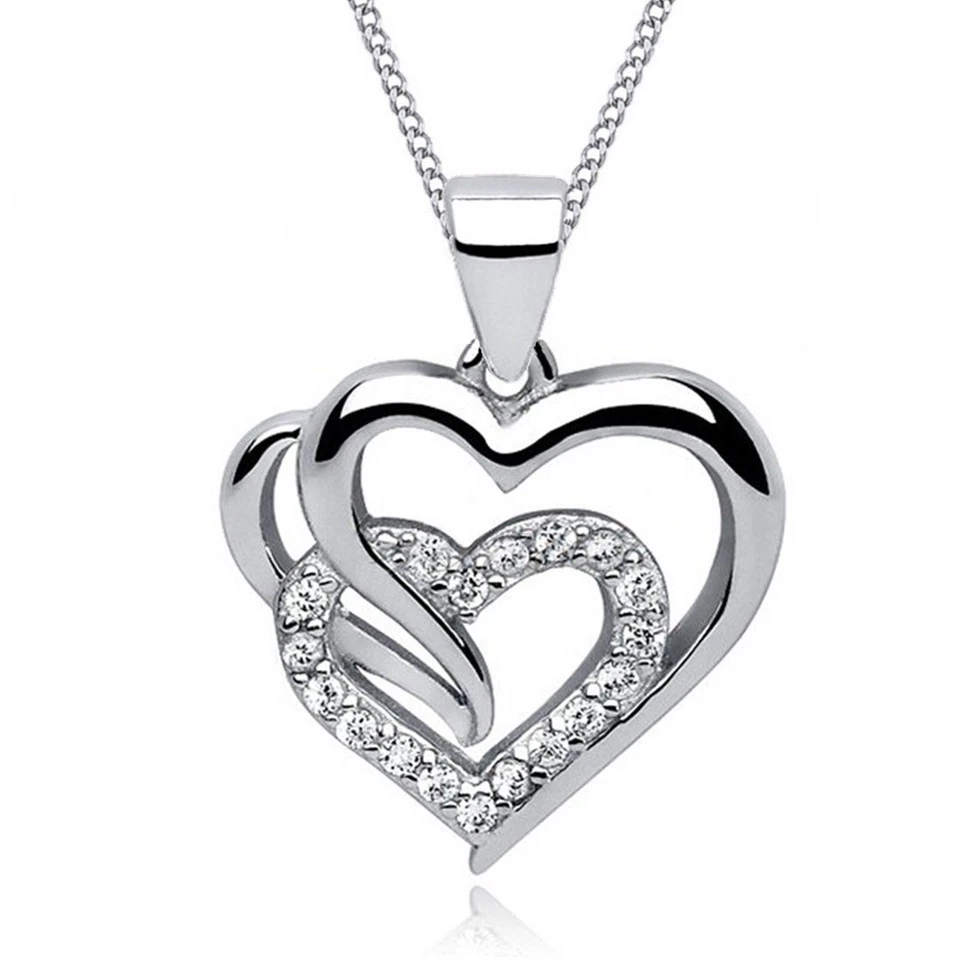 Herz Kette Anhänger 925 Silber Gold Rose Halskette Zirkonia Geschenk für Damen