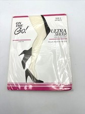 On the Go Pantyhose Queen Size 2 Off White Sheer Nylons VINTAGE USA SEALED