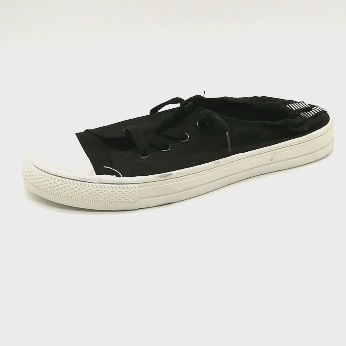 Rue 21 Womens Lace Up Sneakers Black Canvas Elastic Back Flat Heel Round  Toe