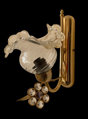 Elegant Brass and Blown Glass Sconce Refined Design and Flower Details