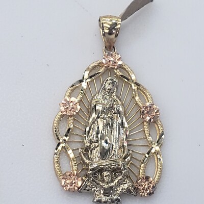 14k yellow white rose Gold mother Virgin Mary Guadalupe pendant charm 1 ...