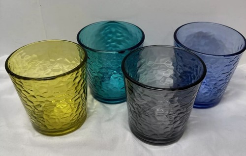 Vasos arco iris de vidrio arrugado de whisky Libbey lowball vintage - Imagen 1 de 6