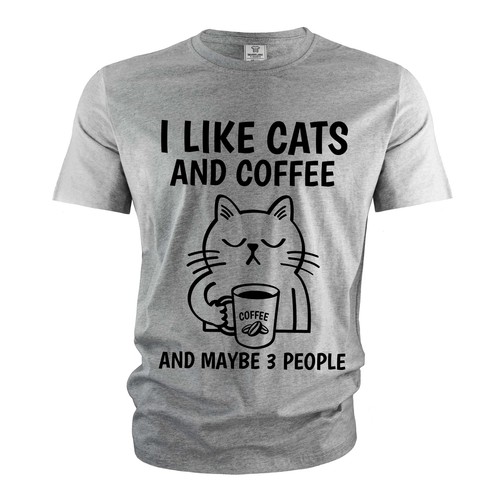 T-shirt divertente caffè e gatti mi piacciono i gatti caffè e forse maglietta 3 persone - Foto 5 di 8