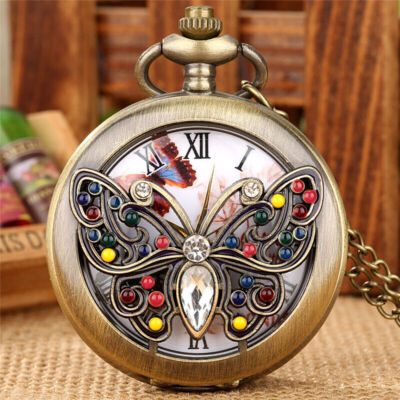 Vintage Butterfly Shape Watch MCM Pendant Swiss Wind Up Massy De Luxe 2” w Works VINTAGE MASSY DE Luxe Gold Tone Moth/Butterfly Pendant Watch  main image 4