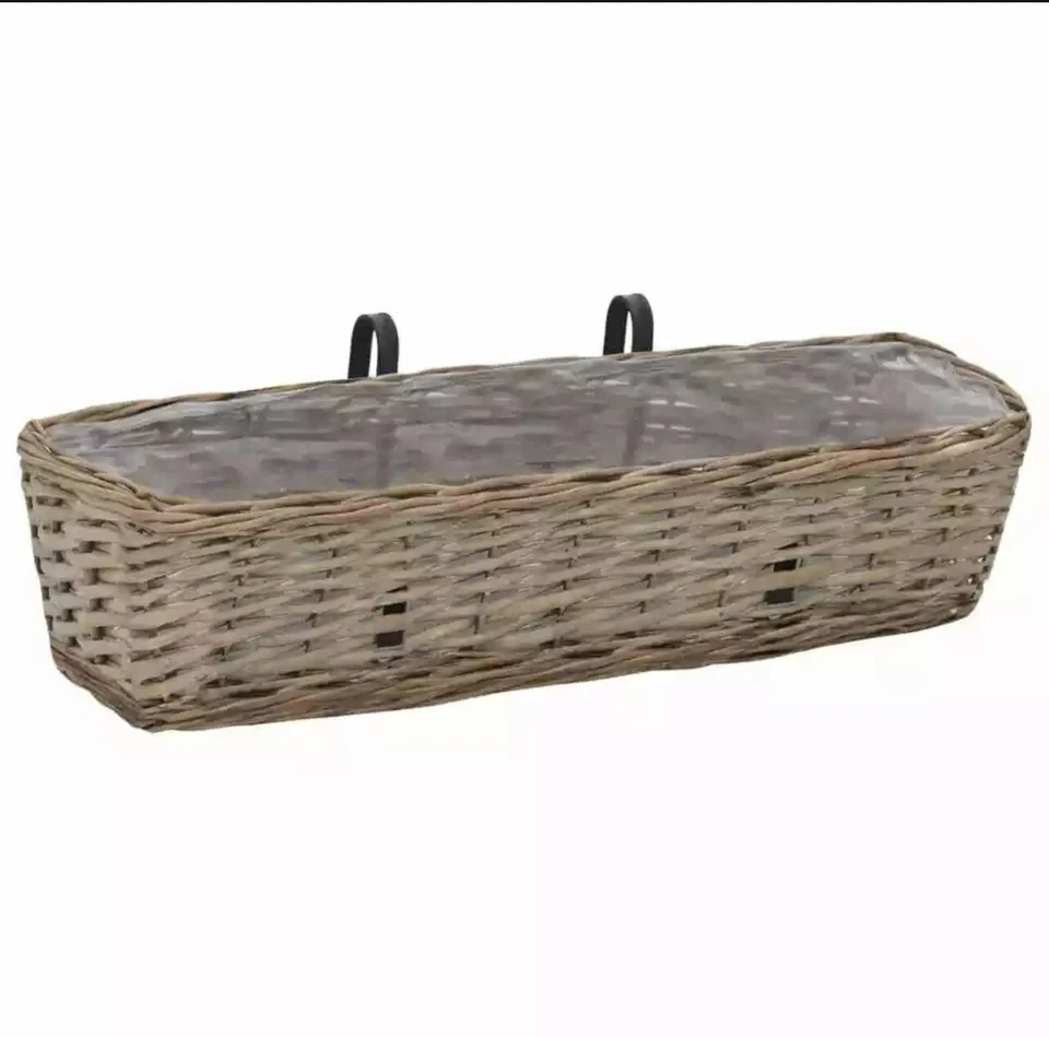 2pcs Balcony Planter Wicker with PE Lining 23.6" Rustic and Traditional Charm - Image 2 of 4