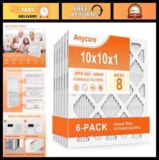 10x10x1 Air Filter 6 Pack - MERV 8, High Efficiency, Dust Allergen Reduction