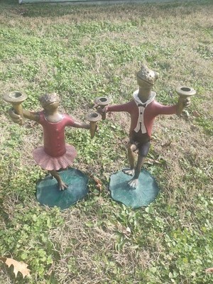 Dancing Frog Statue Pair Candle holders-BRONZE 