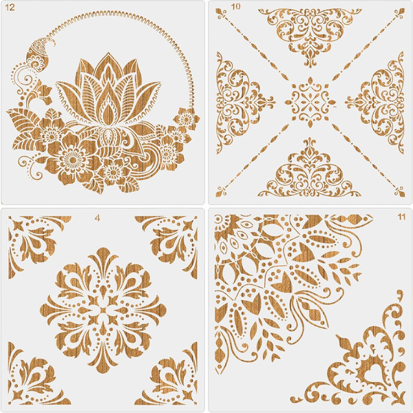 4 StüCk Groß Mandala Schablonen Stencils Set, Wiederverwendbares Malerei Vorlage-image