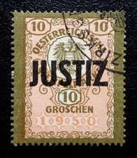 HONORARIOS JUDICIALES DE AUSTRIA, SELLO DE INGRESOS JUDICIALES 1950, JUEZ SOBREIMPRESO, 10 GROSCHEN