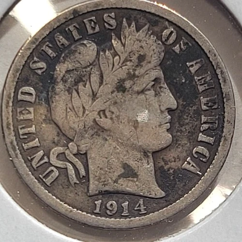1914 BARBER SILVER Dime 10 Cent  (Lot 0843)