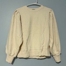 A New Day Women's Small Sweatshirt Cream Ivory Pleated Shoulder 1085