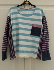 White Stuff blue/white Cotton & Cashmere Mix Knit Jumper Top size 12