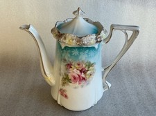 UNMARKED RS PRUSSIA PORCELAIN STIPPLED MOLD TEAPOT ROSE DECORATION