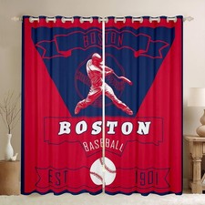 Boys Baseball Curtains for Bedroom Living Room Boston Blackout Darkening Drap...