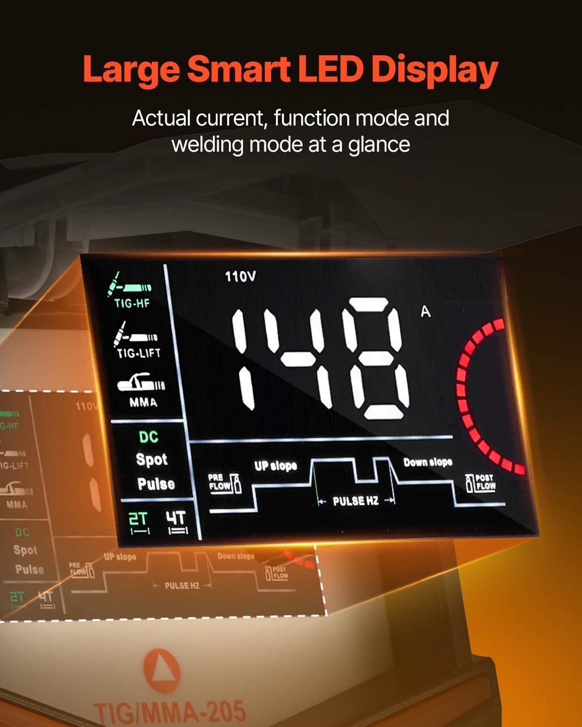 TIG VEVOR 205 A 3 in 1 용접기 (TIG, DC, 펄스, MMA, LED 스크린) 5