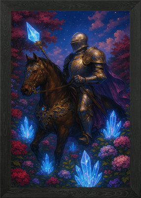 Ritter zu Pferd mit Kristall Sp gerahmtes Wandbild Poster Leinwanddruck Bild