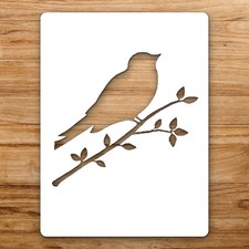 Bird Perched On Large Reusable Wall Stencil For Painting DIY Home Decor Template