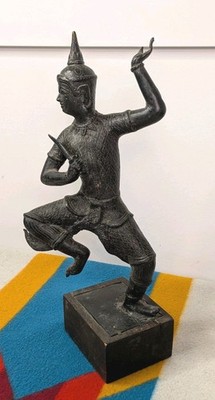 Dancing Scultpture With Dagger In Hand Metal Statue Sculpture Thai Mongolian 15''