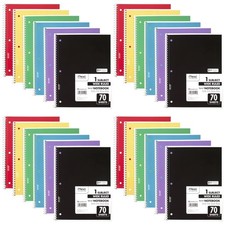 1 Subject Spiral Notebooks, 24 Pack, Wide Ruled, Assorted