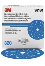3m 36180 Hookit Blue Abrasive Sanding Disc Multi-hole 6 In 320 Grit 50 Discs