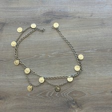 Gold Tone Layered Belt Chain With Dangling Gold Colored Coin Medallions 36  