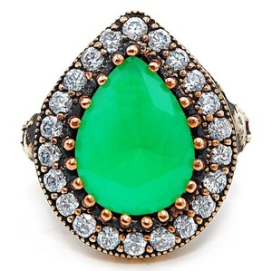 Ottoman 12CT Heat Treated Green Tourmaline 925 Sterling Silver Ring Sz 6.5 H1-8