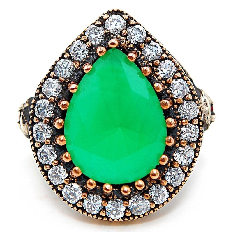 Ottoman 12CT Heat Treated Green Tourmaline 925 Sterling Silver Ring Sz 6.5 H1-8