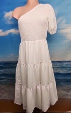 Nwt Cupshe Womens White Smocked One Shoulder Dress , Medium