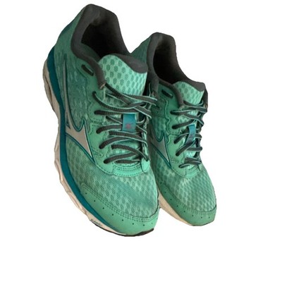 Mizuno Wave Rider Women's Mesh Running Shoes Green Blue Lace Up Size  6.5