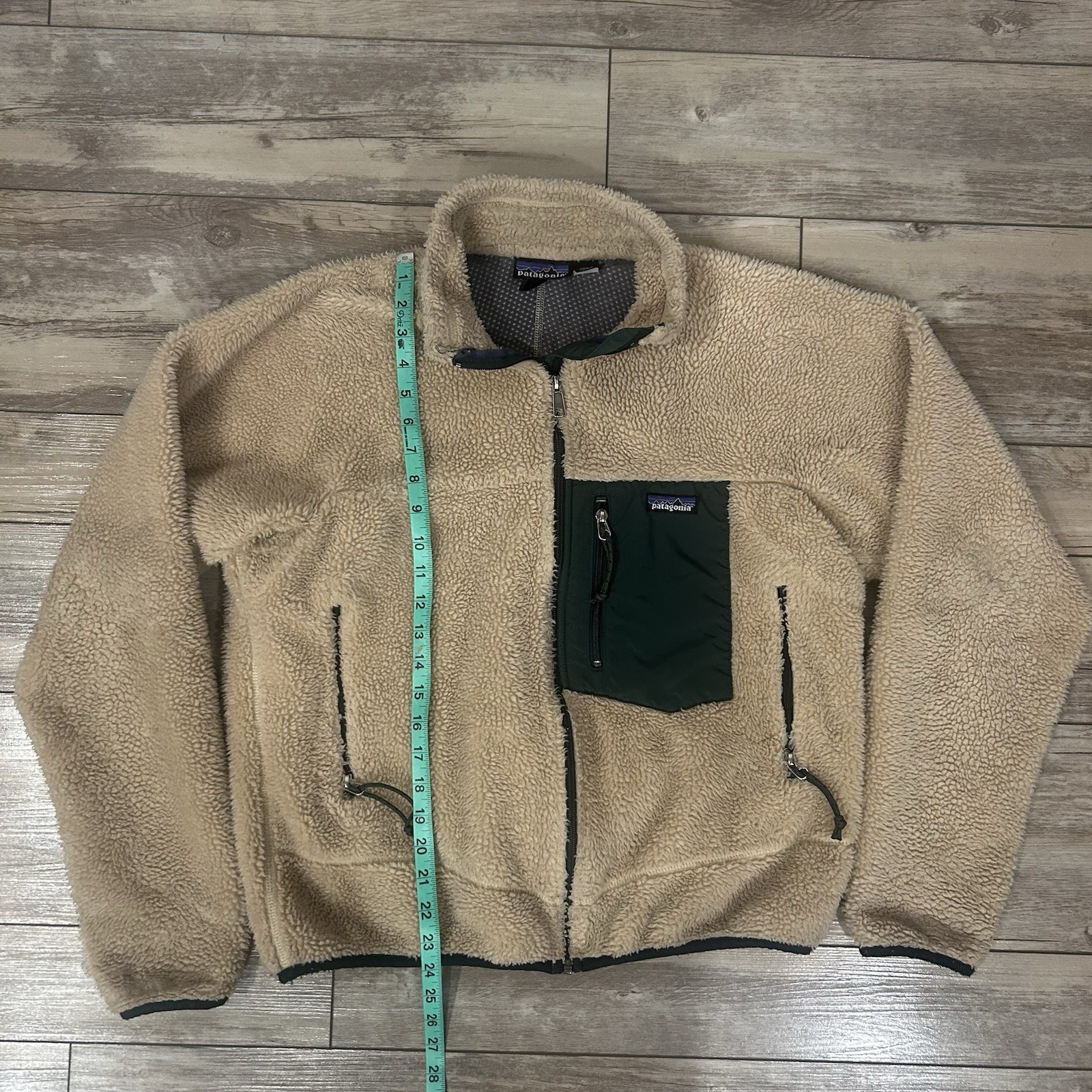 Vintage Patagonia Retro-X Deep Pile Fleece Jacket Mens M Natural Oatmeal Green thumbnail 6