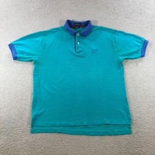 vtg IBM shirt mens L turqoise blue polo tech tee jonathan corey made in USA