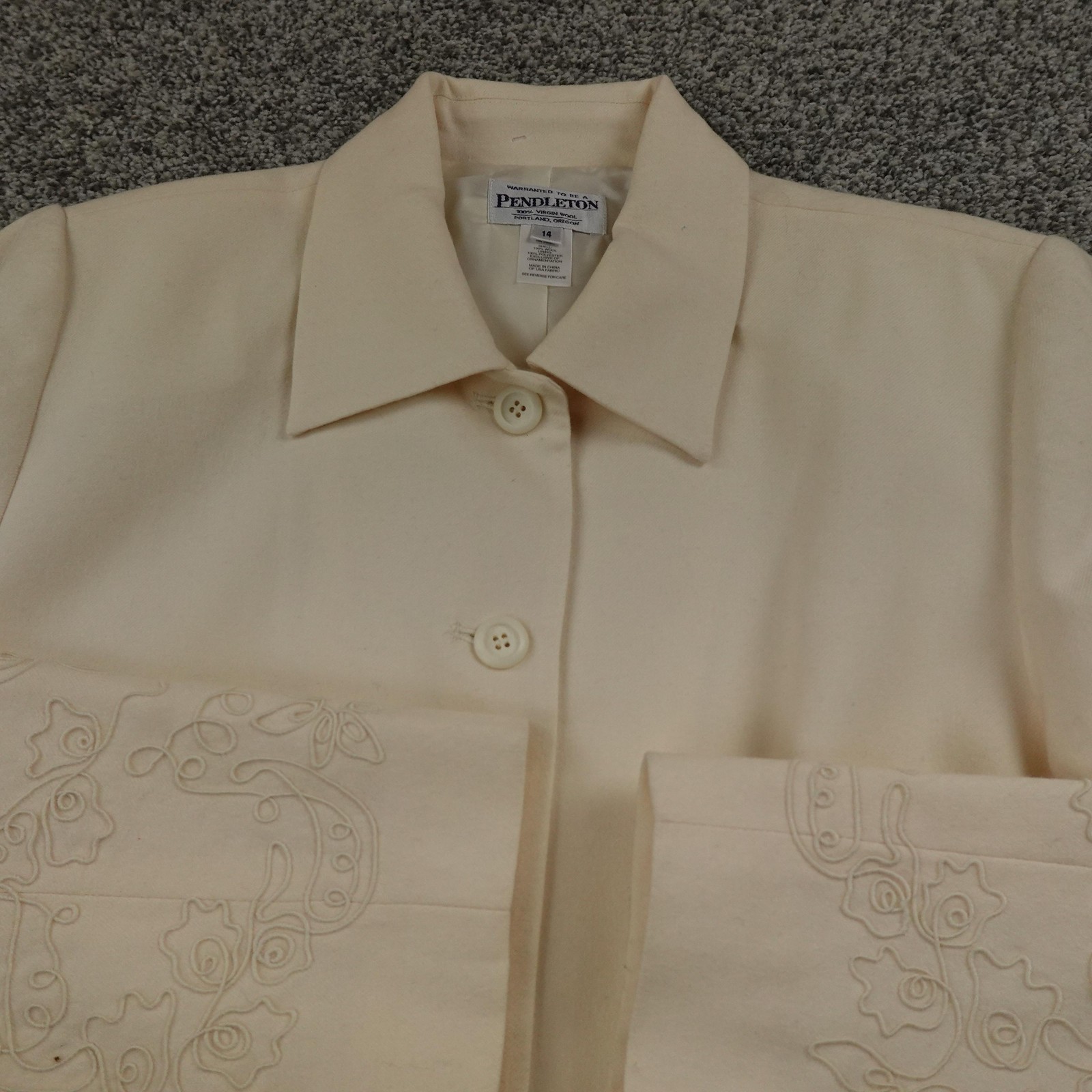 Pendleton Jacket Womens 14 White Wool Embroidered… - image 3