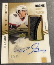 2023-24 UD Premier #AR-RG Ridly Greig GOLD Acetate Rookie PATCH AUTO /65