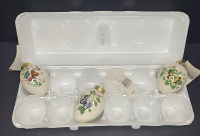 Vntg The Egg Lady Ceramic Eggs W Carton Set Of Three Hand Painted W Tags