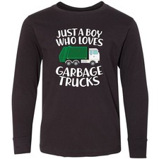 Inktastic Just A Boy Who Loves Garbage Trucks Youth Long Sleeve T-Shirt Trash