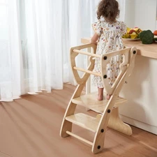 Solid Toddler Standing Tower, Adjustable Height Kids Step Stool with Wood